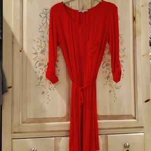 Dress button front xs red casual rayon spandex
